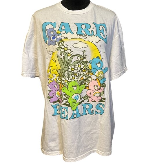 Care Bears Tops - Care Bears Graphic T-Shirt White XL Floral Rainbow Bears Print